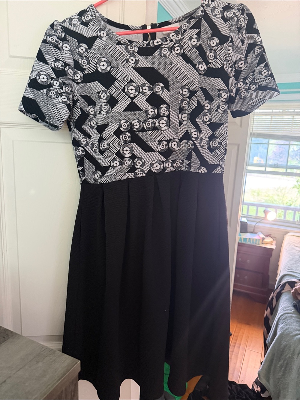 LuLaRoe Black and White Geometric Fit & Flare Dress